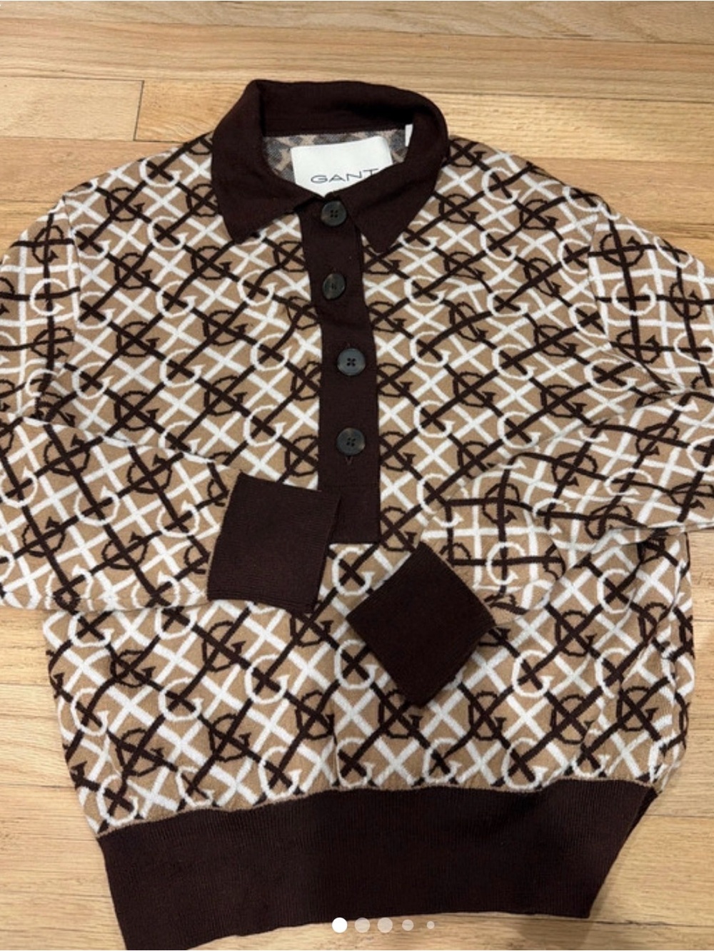 GANT Brown & Cream Geometric Knit Polo